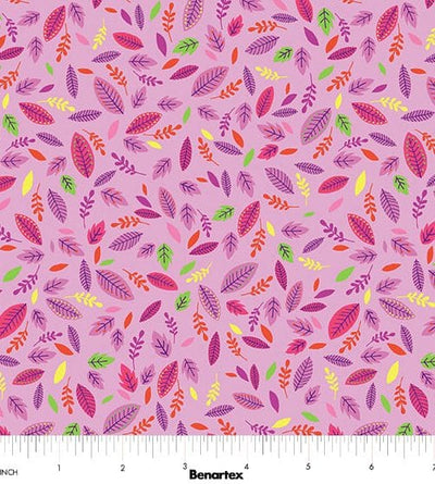 Benartex Cheeto's World Scattered Leaves Quilting Cotton Fabric- Pink