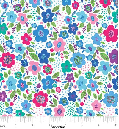 Benartex Cheeto's World Posies Quilting Cotton Fabric- Sky