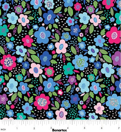 Benartex Cheeto's World Posies Quilting Cotton Fabric- Blue