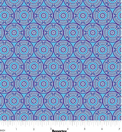 Benartex Cheeto's World Medallions Quilting Cotton Fabric- Blue