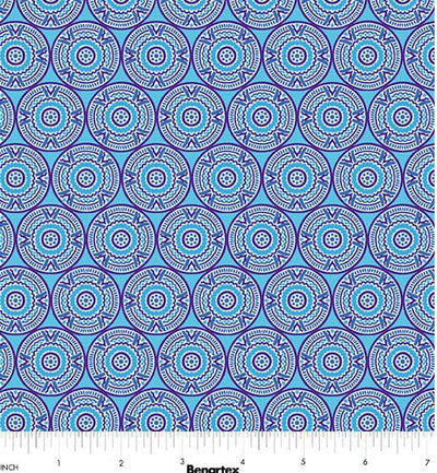 Benartex Cheeto's World Medallions Quilting Cotton Fabric- Blue