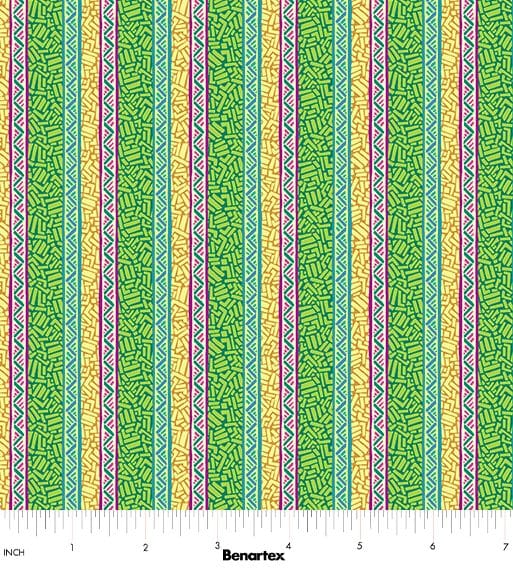 Benartex Cheeto's World Ziggy Stripe Quilting Cotton Fabric- Green