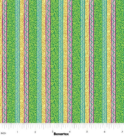 Benartex Cheeto's World Ziggy Stripe Quilting Cotton Fabric- Green