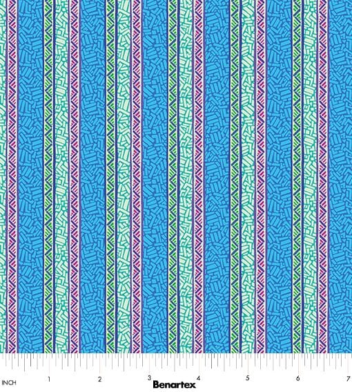 Benartex Cheeto's World Ziggy Stripe Quilting Cotton Fabric- Blue