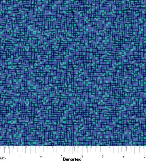 Benartex Cheeto's World Teensy Checks Quilting Cotton Fabric- Blue