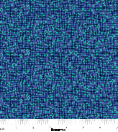 Benartex Cheeto's World Teensy Checks Quilting Cotton Fabric- Blue
