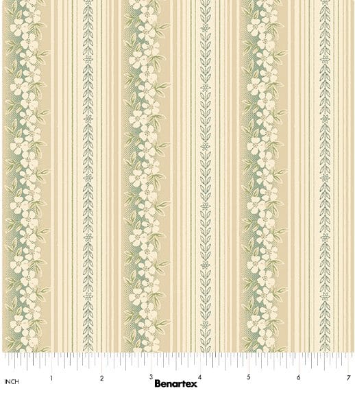Benartex Beloved Apple Blossom Hampton Stripe Quilting Cotton Fabric- Willow/Natural