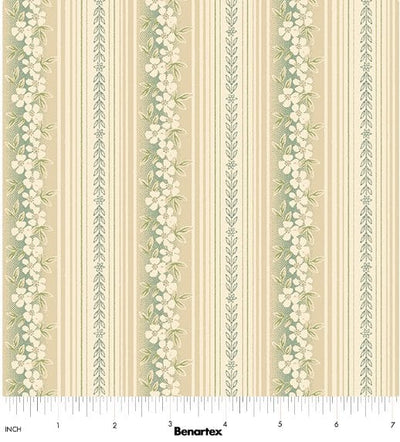 Benartex Beloved Apple Blossom Hampton Stripe Quilting Cotton Fabric- Willow/Natural