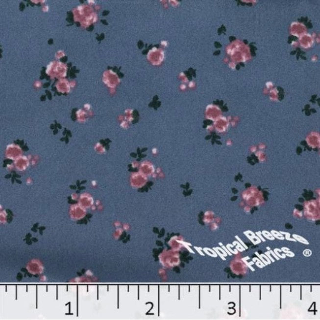 Denim Blue Floral Double Brushed Knit Fabric