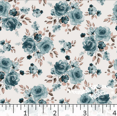 Teal Rose Poly Cotton Fabric