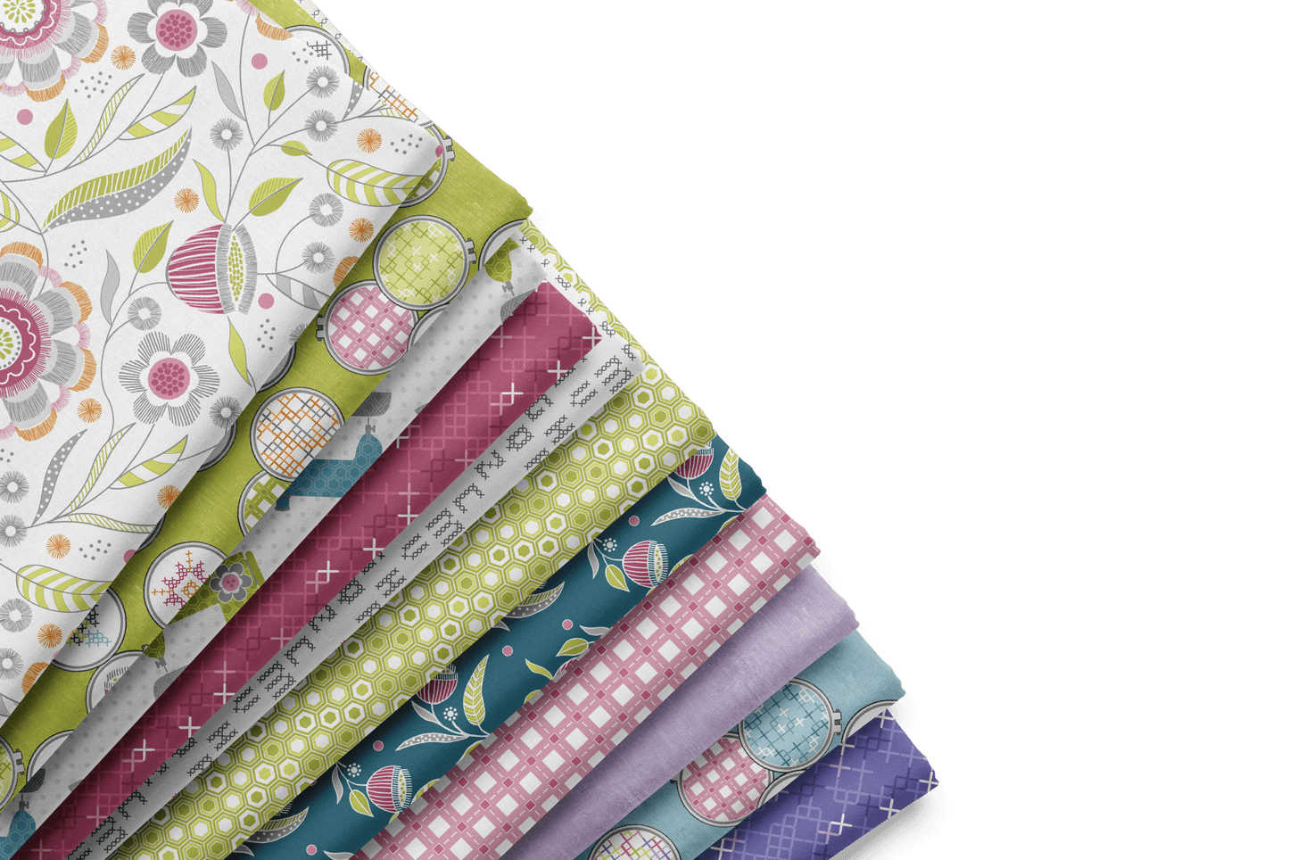 Benartex Stitch Garden Floral Quilting Cotton Fabric- Rose/Lime