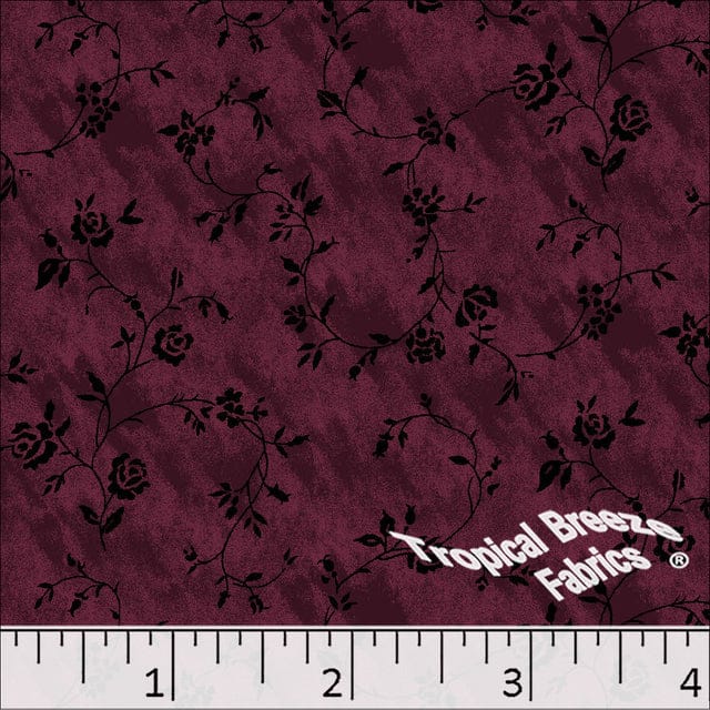 Burgundy Roses Poly Cotton Dress Fabric