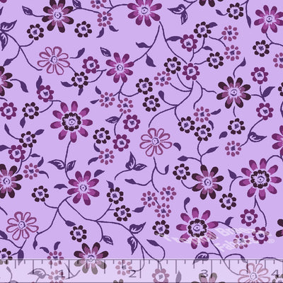 Violet Flower Linen Weave Poly Cotton Fabric