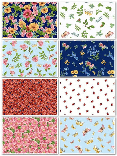 Henry Glass Enchanted Forest Tossed Ladybug Quilting Cotton Fabric- White/Red