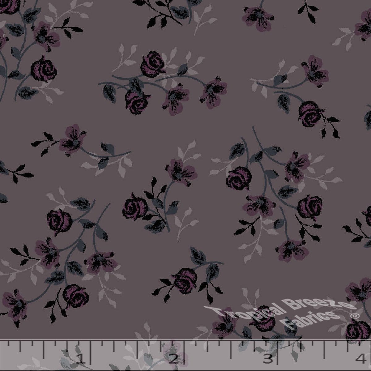 Taupe Romantic Roses Poly Cotton Fabric - 38"