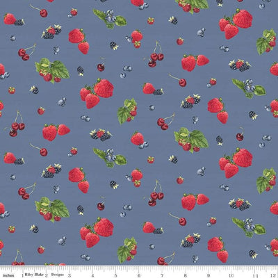 Riley Blake Berry Toss Quilting Cotton Fabric- Denim