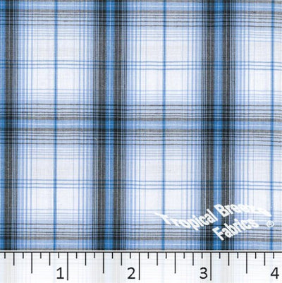 Aqua Plaid Yarn Dyed Poly Cotton Fabric - 17"