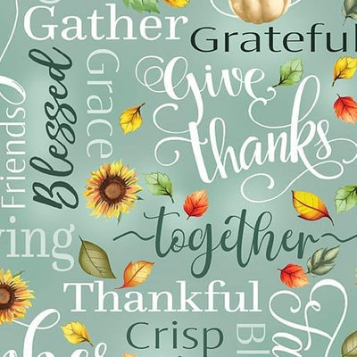 Benartex Give Thanks Thankful Words Quilting Cotton Fabric- Sage