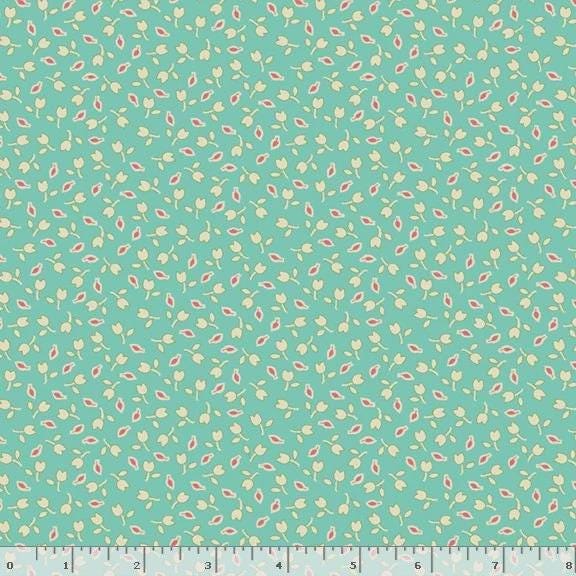 Marcus Fabrics Aunt Grace Goes Scrappy Tulips Quilting Cotton Fabric- Aqua