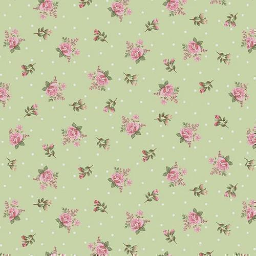 Henry Glass My Victorian Garden Small Nosegay Quilting Cotton Fabric- Green
