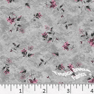 Gray &amp; Pink Scattered Floral Poly Cotton Fabric