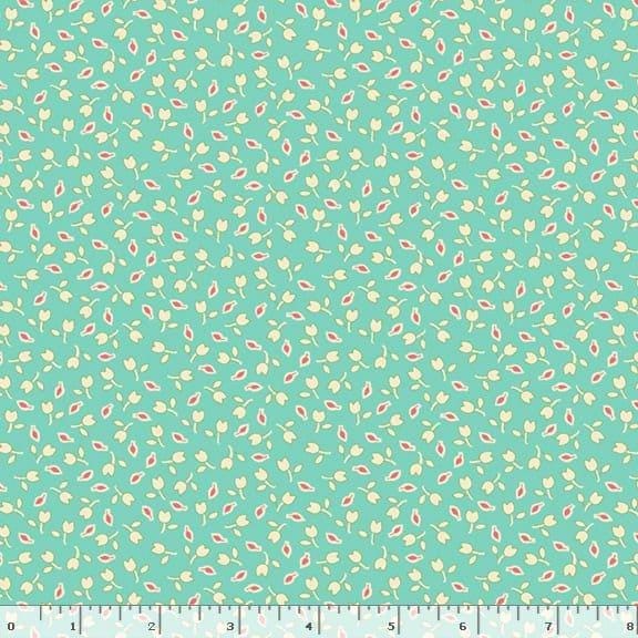 Marcus Fabrics Aunt Grace Goes Scrappy Tulips Quilting Cotton Fabric- Aqua
