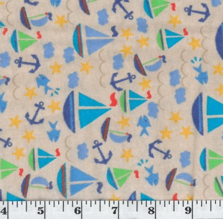 Tan Sail Away Flannel Fabric