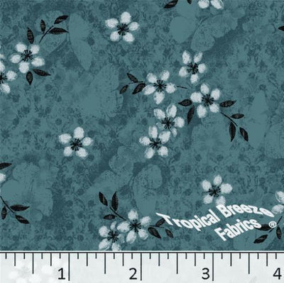 Teal Floral Poly Cotton Fabric