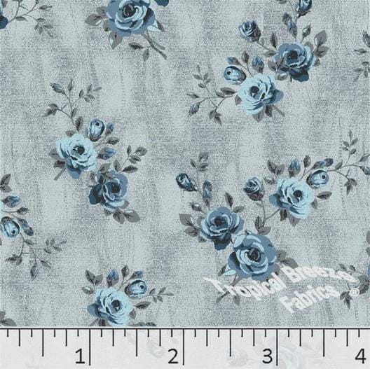 Light Blue Roses Poly Cotton Fabric