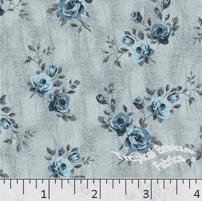 Light Blue Roses Poly Cotton Fabric