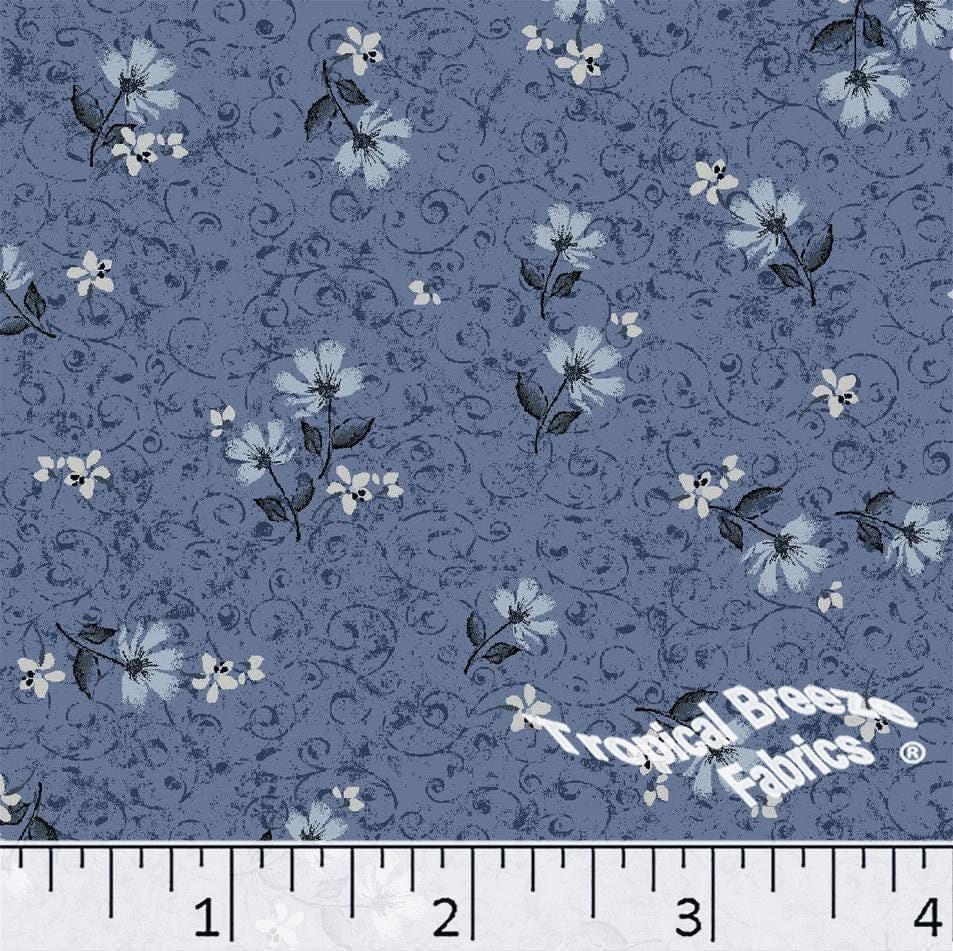 Dark Blue Tiny Floral Poly Cotton Fabric