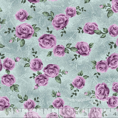 Jade Tossed Roses Nubby Weave Poly Cotton Fabric - 3/4 yd