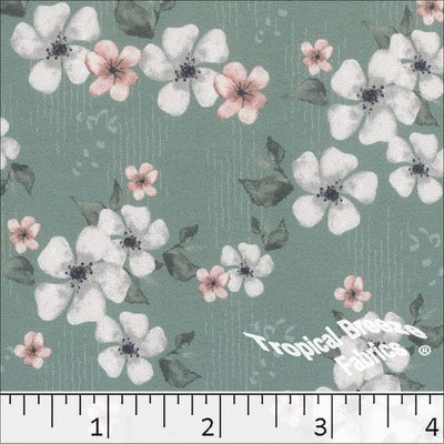 Mint Floral Dream Crepe Stretch Polyester Fabric