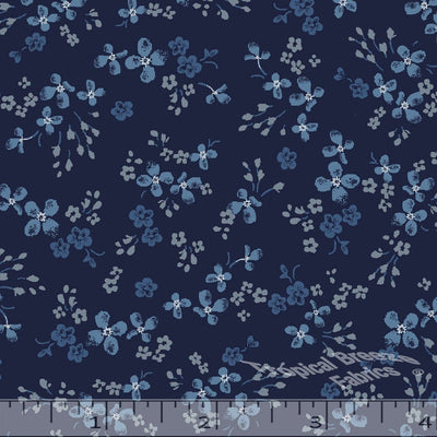Navy Slate Floral Poly Cotton Fabric - 1/2 yd
