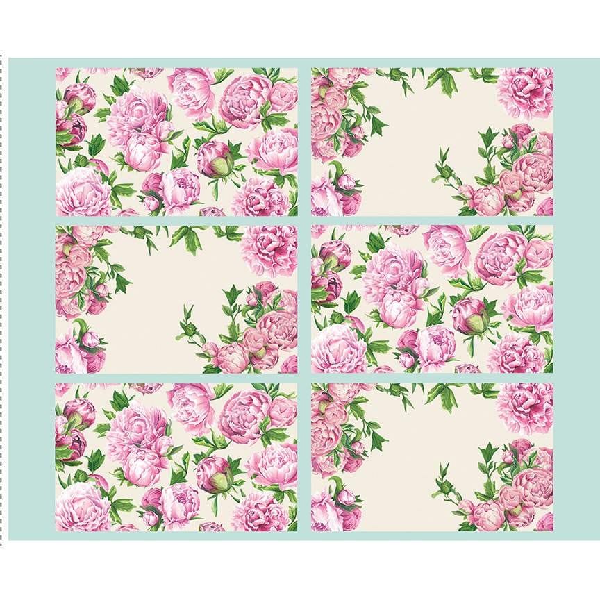 Riley Blake Placemats 2 Pink Peonies Panel Quilting Cotton Fabric- Pink