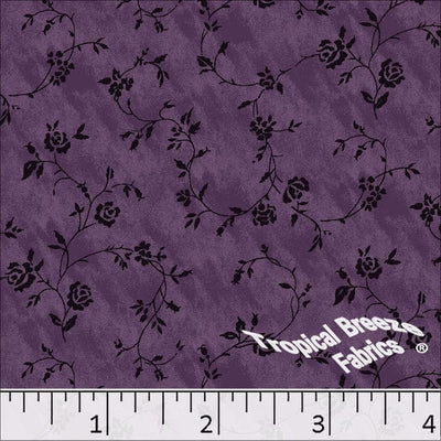 Plum Roses Poly Cotton Dress Fabric
