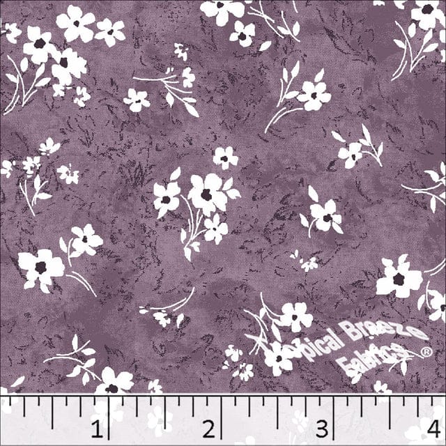 Purple & White Floral Poly Cotton Fabric