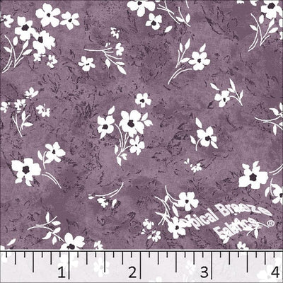 Purple & White Floral Poly Cotton Fabric