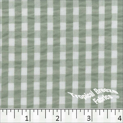 Sage Green Checkered Plaid Seersucker Fabric - 1 yd 7"