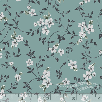 Sage Green Floral Poly Cotton Fabric - 27"