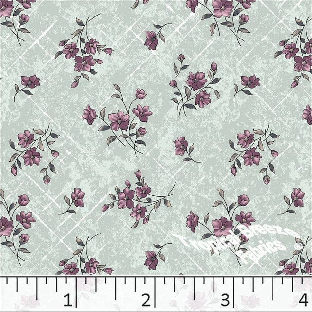 Sage Green Flowers Poly Cotton Fabric