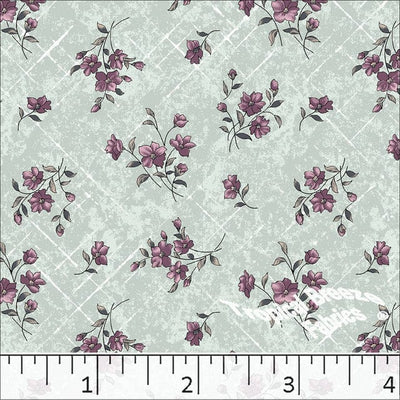 Sage Green Flowers Poly Cotton Fabric