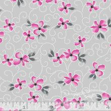 Silver & Pink Flower Blossom Linen Weave Poly Cotton Fabric