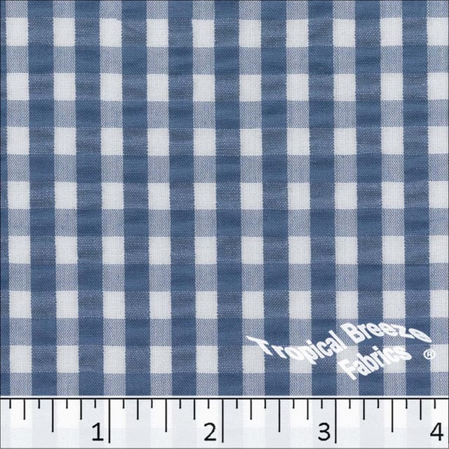 Slate Blue Checkered Plaid Seersucker Fabric