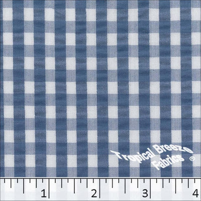 Slate Blue Checkered Plaid Seersucker Fabric
