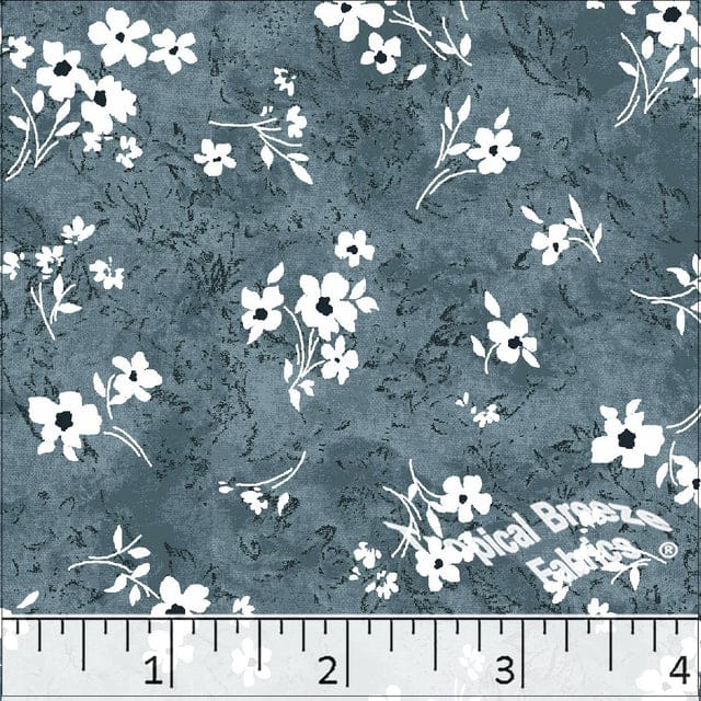 Slate Blue Scattered Floral Poly Cotton Fabric