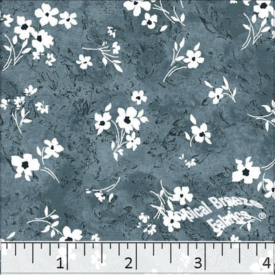 Slate Blue Scattered Floral Poly Cotton Fabric