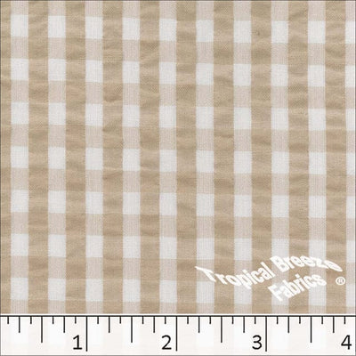 Tan Camel Checkered Plaid Seersucker Fabric