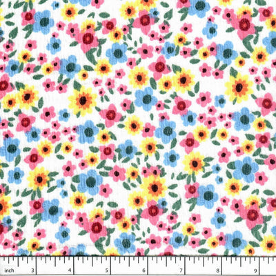 Elise Ivory Scattered Floral Rib Knit Fabric