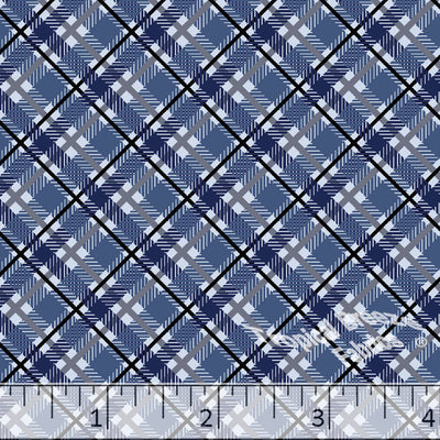 Navy Diamond Plaid Poly Cotton Fabric - 30 inches
